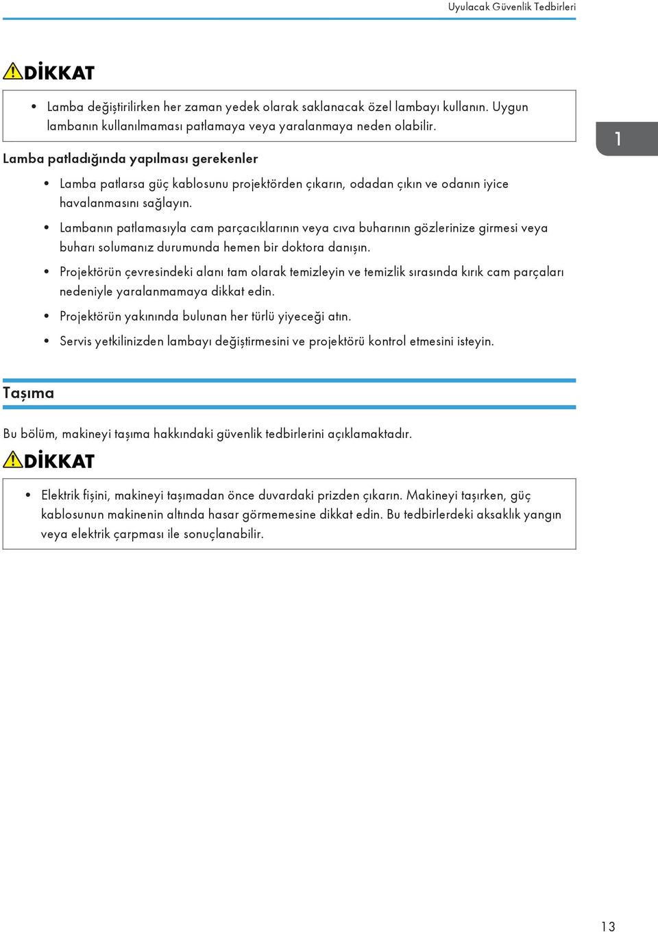 Lambanın patlamasıyla cam parçacıklarının veya cıva buharının gözlerinize girmesi veya buharı solumanız durumunda hemen bir doktora danışın.