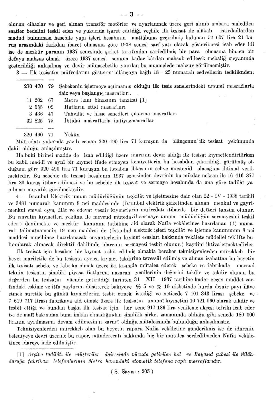 mezkûr paranın 1937 senesinde şirket tarafından sarf edilmiş bir para olmasına binaen bir defaya mahsus olmak üzere 1937 senesi sonuna kadar kârdan mahsub edilecek mebaliğ meyanında gösterildiği