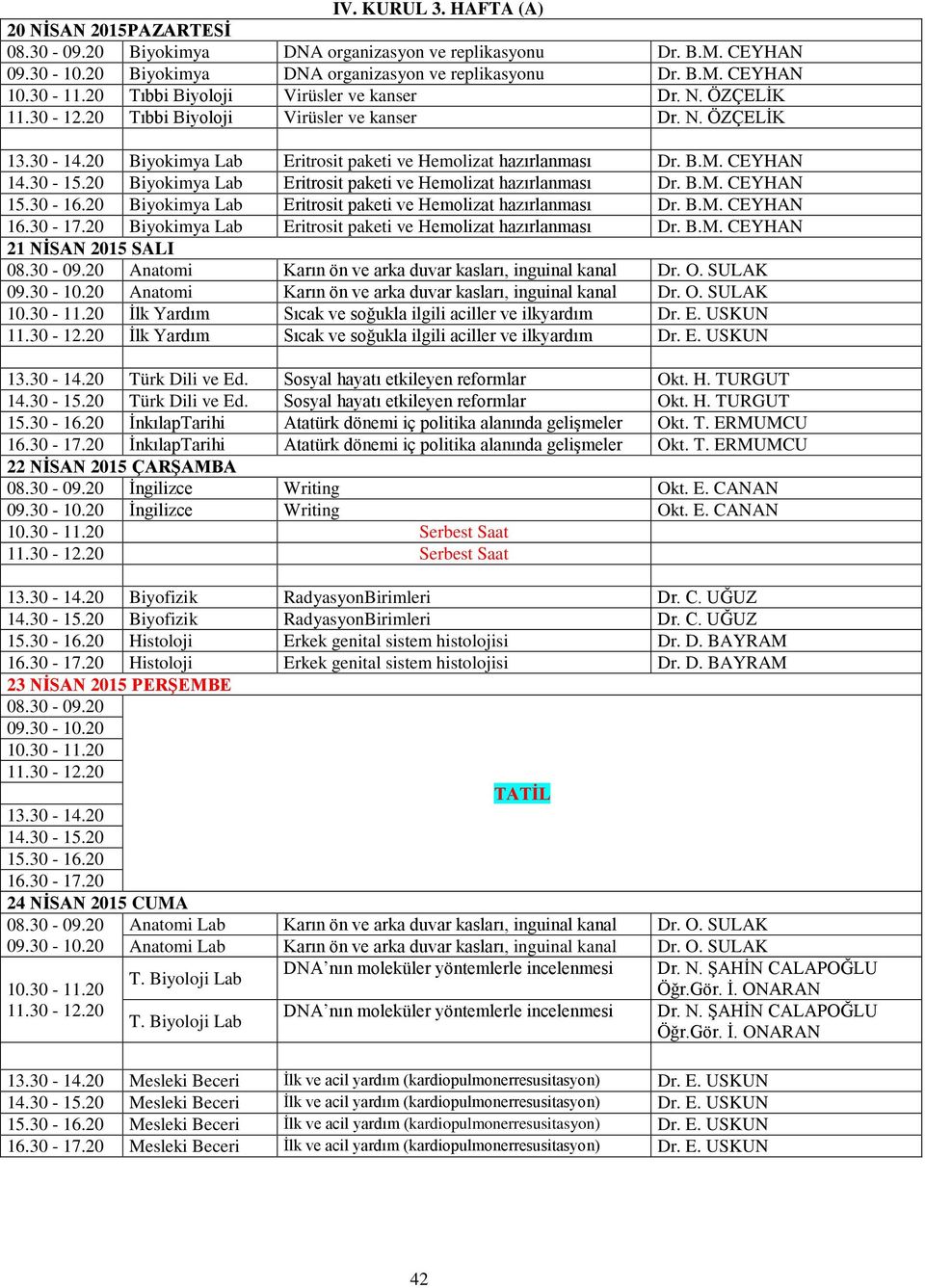 20 Biyokimya Lab Eritrosit paketi ve Hemolizat hazırlanması Dr. B.M. CEYHAN 15.30-16.20 Biyokimya Lab Eritrosit paketi ve Hemolizat hazırlanması Dr. B.M. CEYHAN 16.30-17.