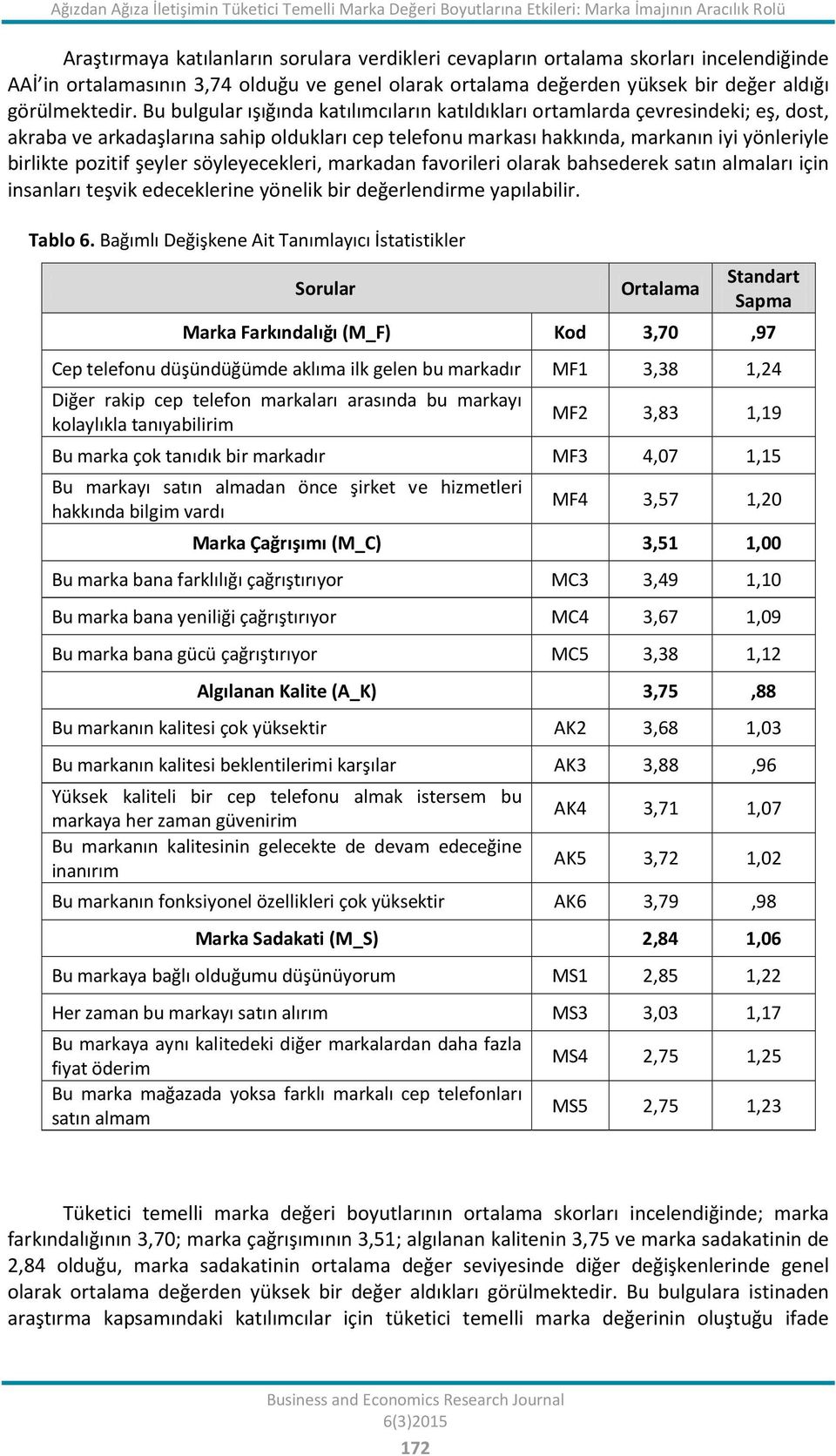 Bu bulgular ışığında katılımcıların katıldıkları ortamlarda çevresindeki; eş, dost, akraba ve arkadaşlarına sahip oldukları cep telefonu markası hakkında, markanın iyi yönleriyle birlikte pozitif