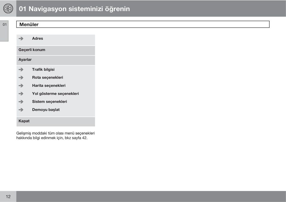 gösterme seçenekleri Sistem seçenekleri Demoyu başlat Kapat Gelişmiş