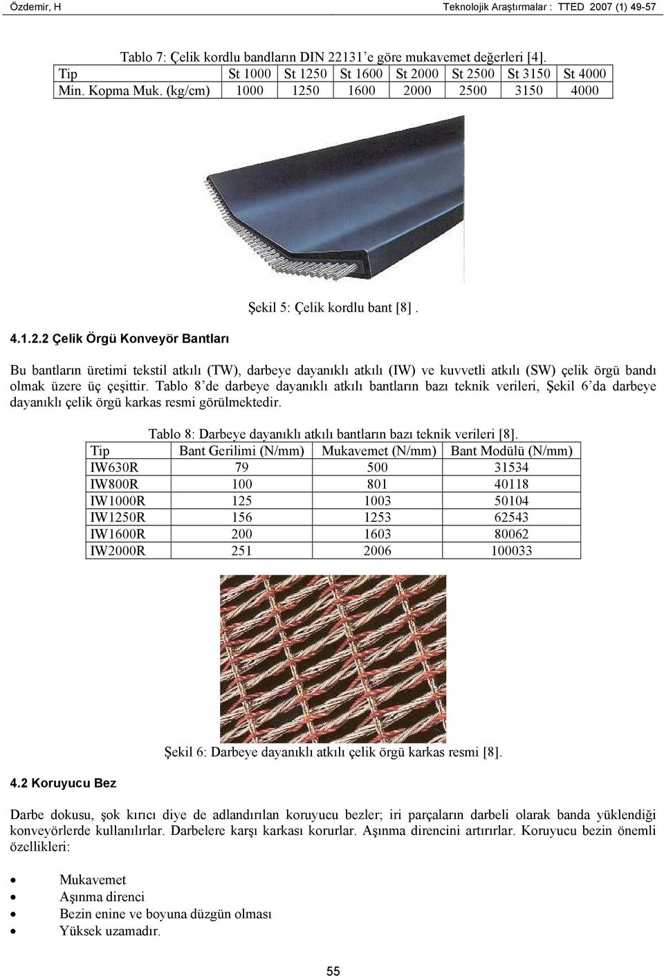 Bu bantların üretimi tekstil atkılı (TW), darbeye dayanıklı atkılı (IW) ve kuvvetli atkılı (SW) çelik örgü bandı olmak üzere üç çeşittir.