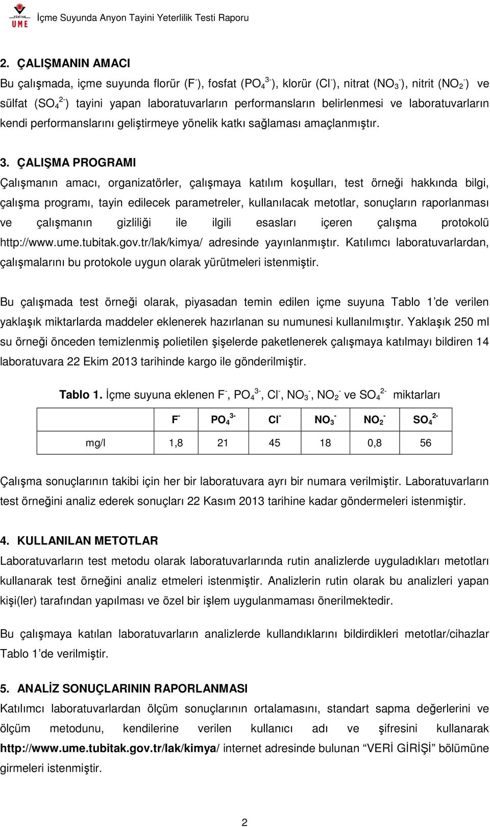 ÇALIŞMA PROGRAMI Çalışmanın amacı, organizatörler, çalışmaya katılım koşulları, test örneği hakkında bilgi, çalışma programı, tayin edilecek parametreler, kullanılacak metotlar, sonuçların