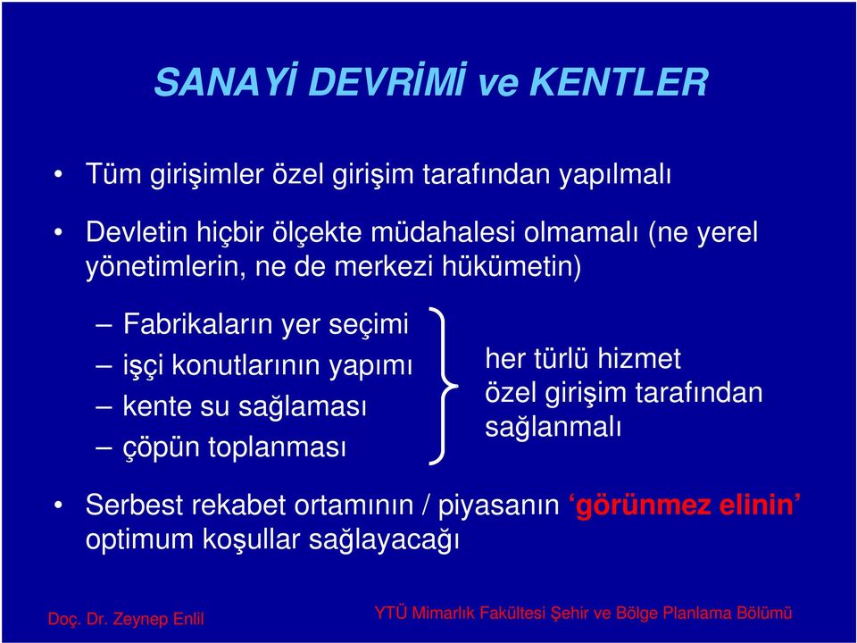 seçimi işçi konutlarının yapımı kente su sağlaması çöpün toplanması her türlü hizmet özel