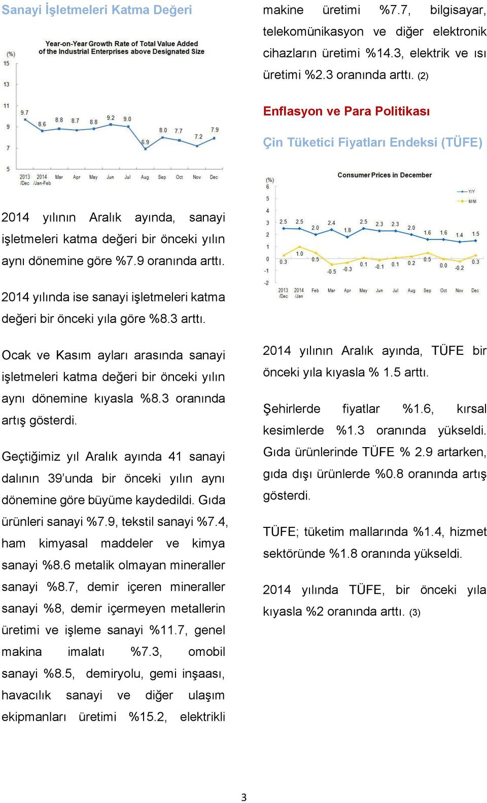 2014 yılında ise sanayi işletmeleri katma değeri bir önceki yıla göre %8.3 arttı. Ocak ve Kasım ayları arasında sanayi işletmeleri katma değeri bir önceki yılın aynı dönemine kıyasla %8.