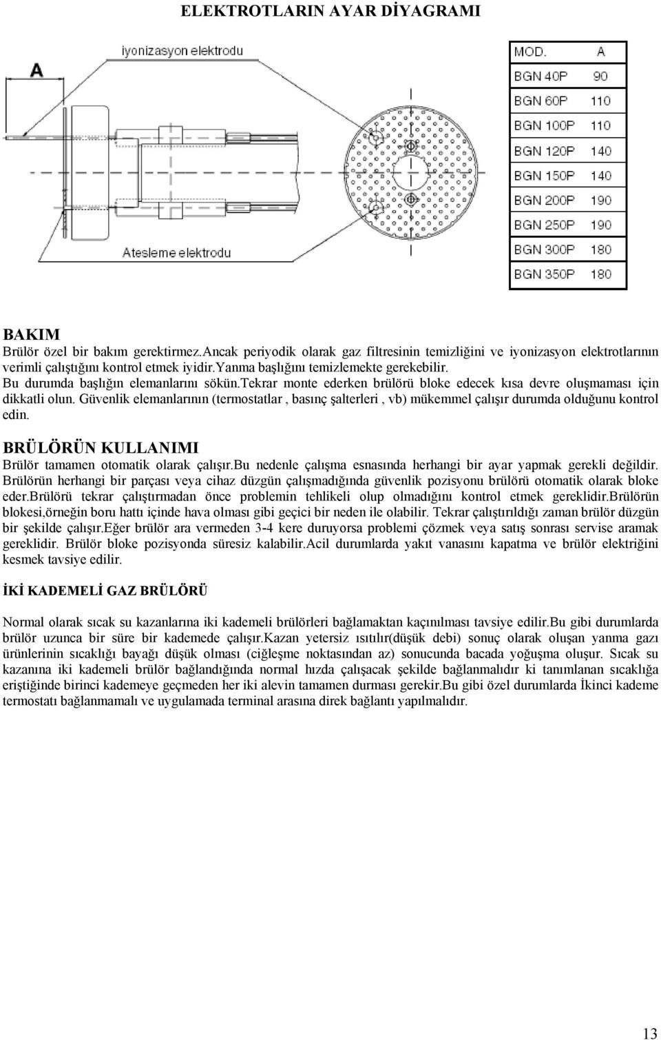 Güvenlik elemanlarının (termostatlar, basınç şalterleri, vb) mükemmel çalışır durumda olduğunu kontrol edin. BRÜLÖRÜN KULLANIMI Brülör tamamen otomatik olarak çalışır.