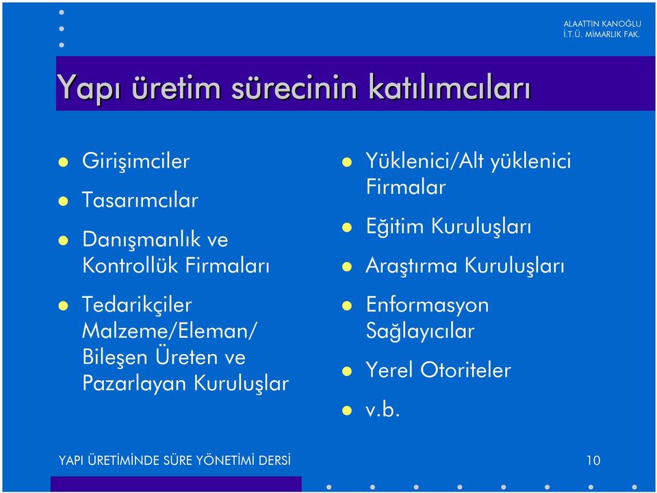 Kuruluþlar Yüklenici/Alt yüklenici Firmalar Eðitim Kuruluþlarý Araþtýrma