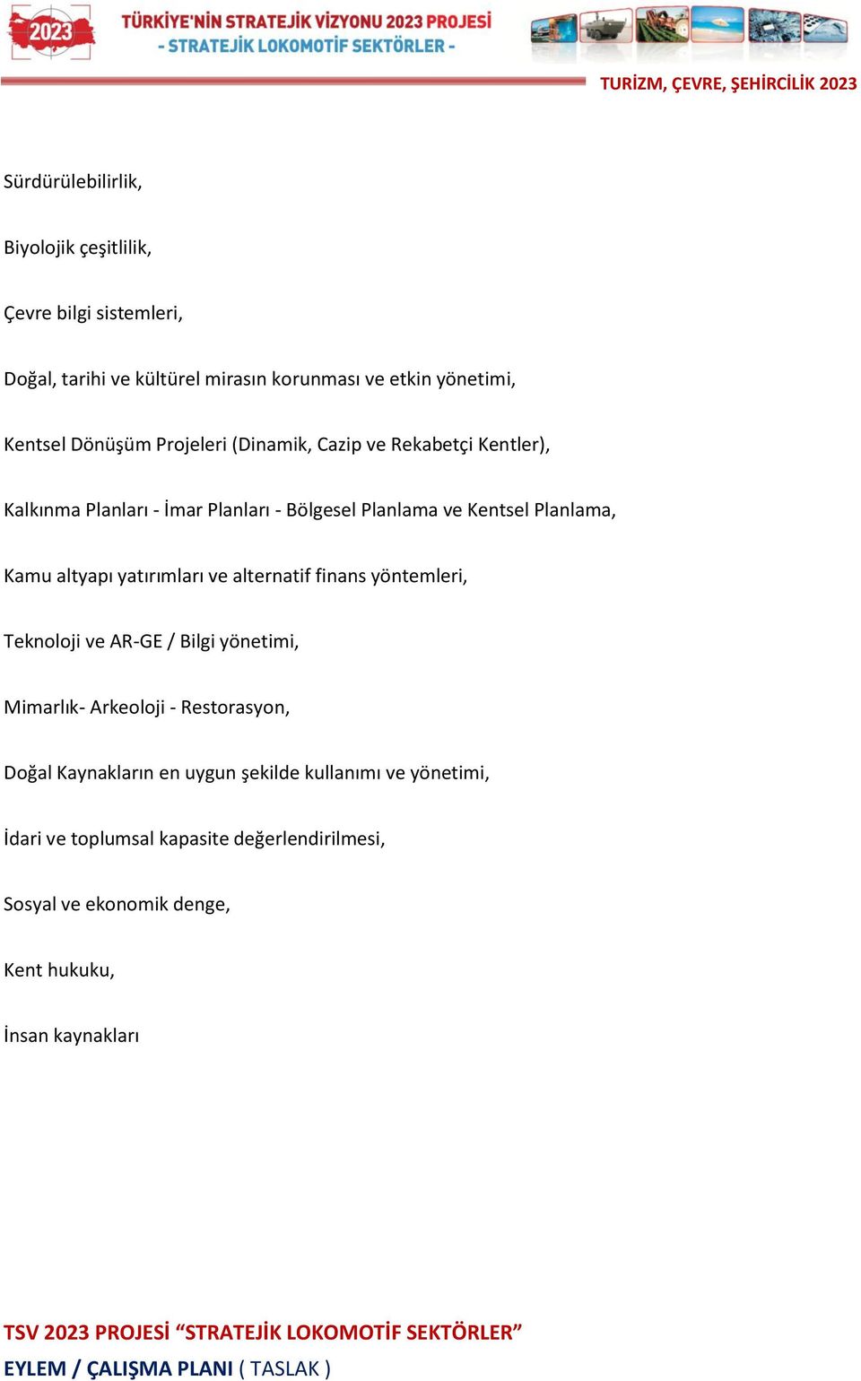 yöntemleri, Teknoloji ve AR-GE / Bilgi yönetimi, Mimarlık- Arkeoloji - Restorasyon, Doğal Kaynakların en uygun şekilde kullanımı ve yönetimi, İdari ve