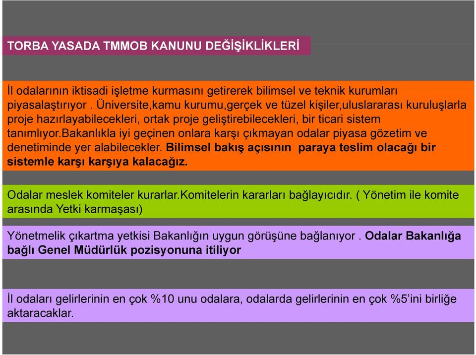 bakanlıkla iyi geçinen onlara karşı çıkmayan odalar piyasa gözetim ve denetiminde yer alabilecekler. Bilimsel bakış açısının paraya teslim olacağı bir sistemle karşı karşıya kalacağız.