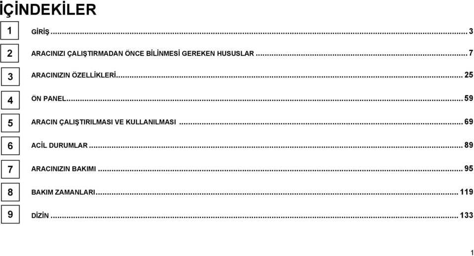 HUSUSLAR... 7 ARACINIZIN ÖZELLİKLERİ... 25 ÖN PANEL.
