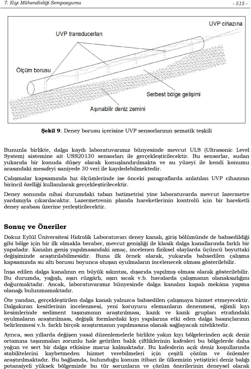 gerçekleştirilecektir. Bu sensorlar, sudan yukarıda bir konuda düşey olarak konuşlandırılmakta ve su yüzeyi ile kendi konumu arasındaki mesafeyi saniyede 30 veri ile kaydedebilmektedir.