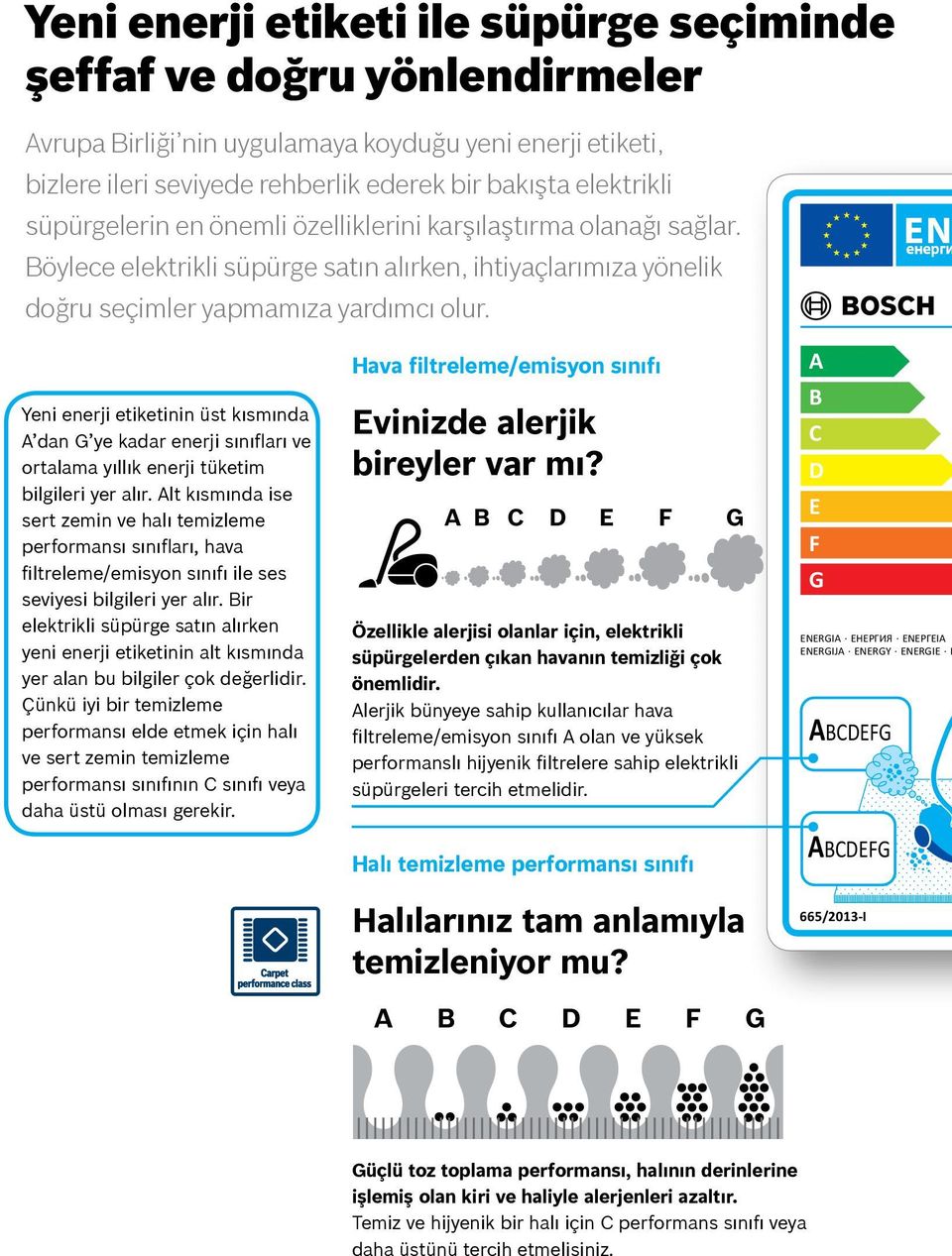 EN Yeni enerji etiketinin üst kısmında A dan G ye kadar enerji sınıfları ve ortalama yıllık enerji tüketim bilgileri yer alır.