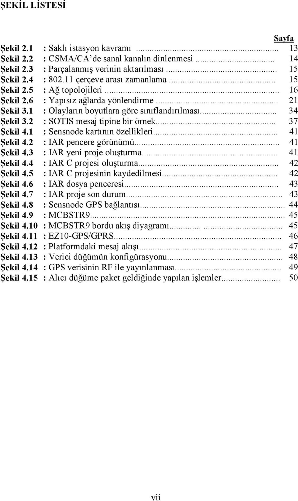 11 çerçeve arası zamanlama... : Ağ topolojileri... : Yapısız ağlarda yönlendirme... : Olayların boyutlara göre sınıflandırılması... : SOTIS mesaj tipine bir örnek... : Sensnode kartının özellikleri.