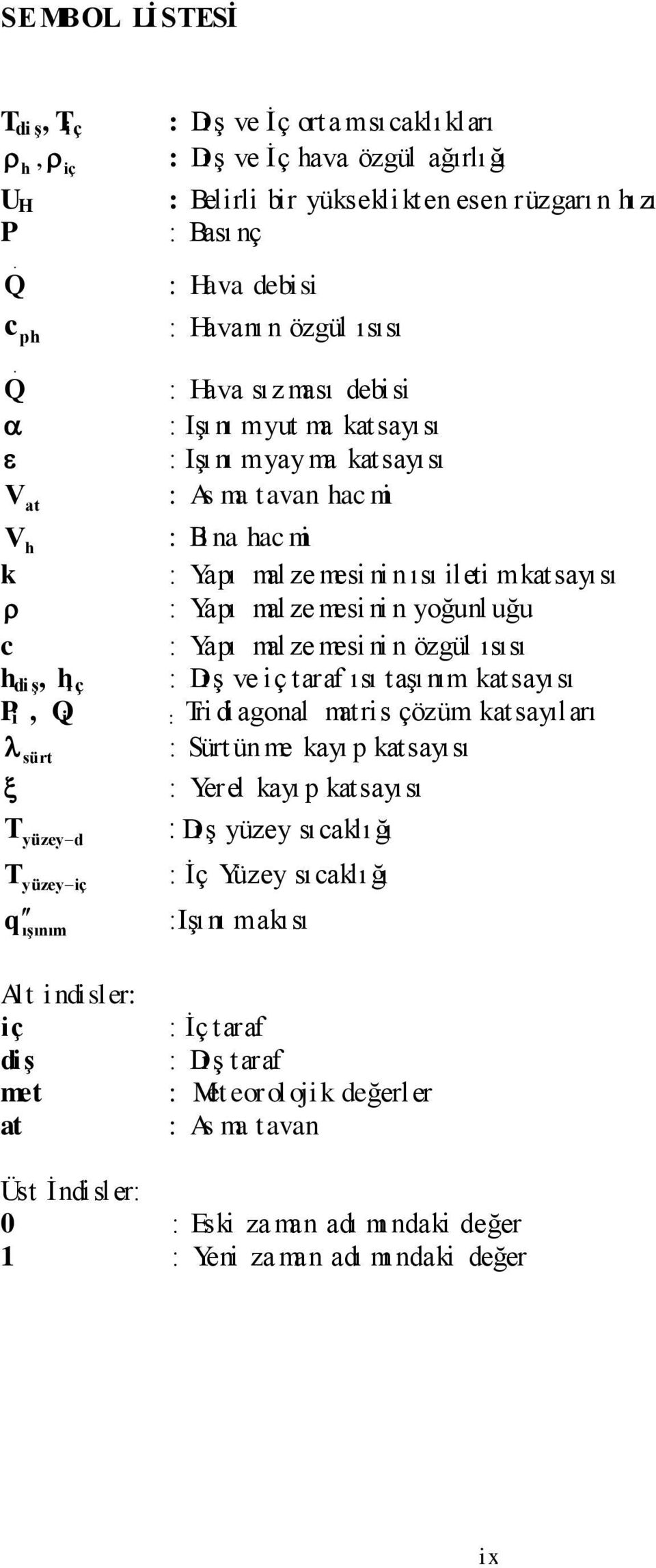 ph Q V at : Hava sız ması debisi : Işı nı myut ma katsayısı : Işı nı myayma katsayısı : As ma tavan hac mi V h : Bi na hac mi k : Yapı mal ze mesi ni n ısı ileti mkatsayısı : Yapı mal ze mesi ni n