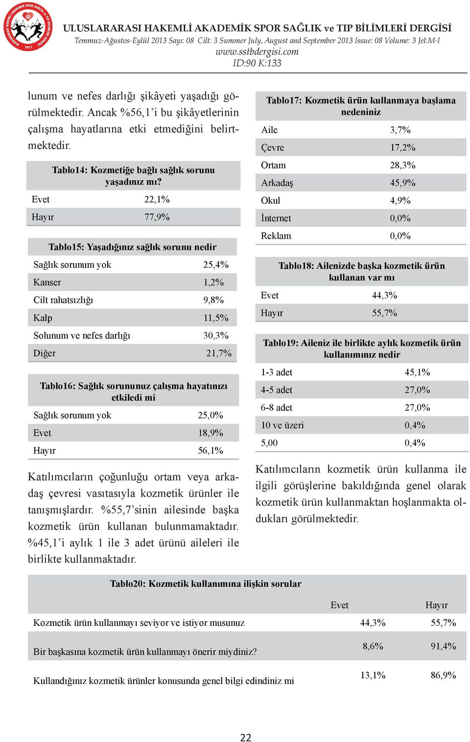 sorununuz çalışma hayatınızı etkiledi mi Sağlık sorunum yok 25,0% Evet 18,9% Hayır 56,1% Katılımcıların çoğunluğu ortam veya arkadaş çevresi vasıtasıyla kozmetik ürünler ile tanışmışlardır.