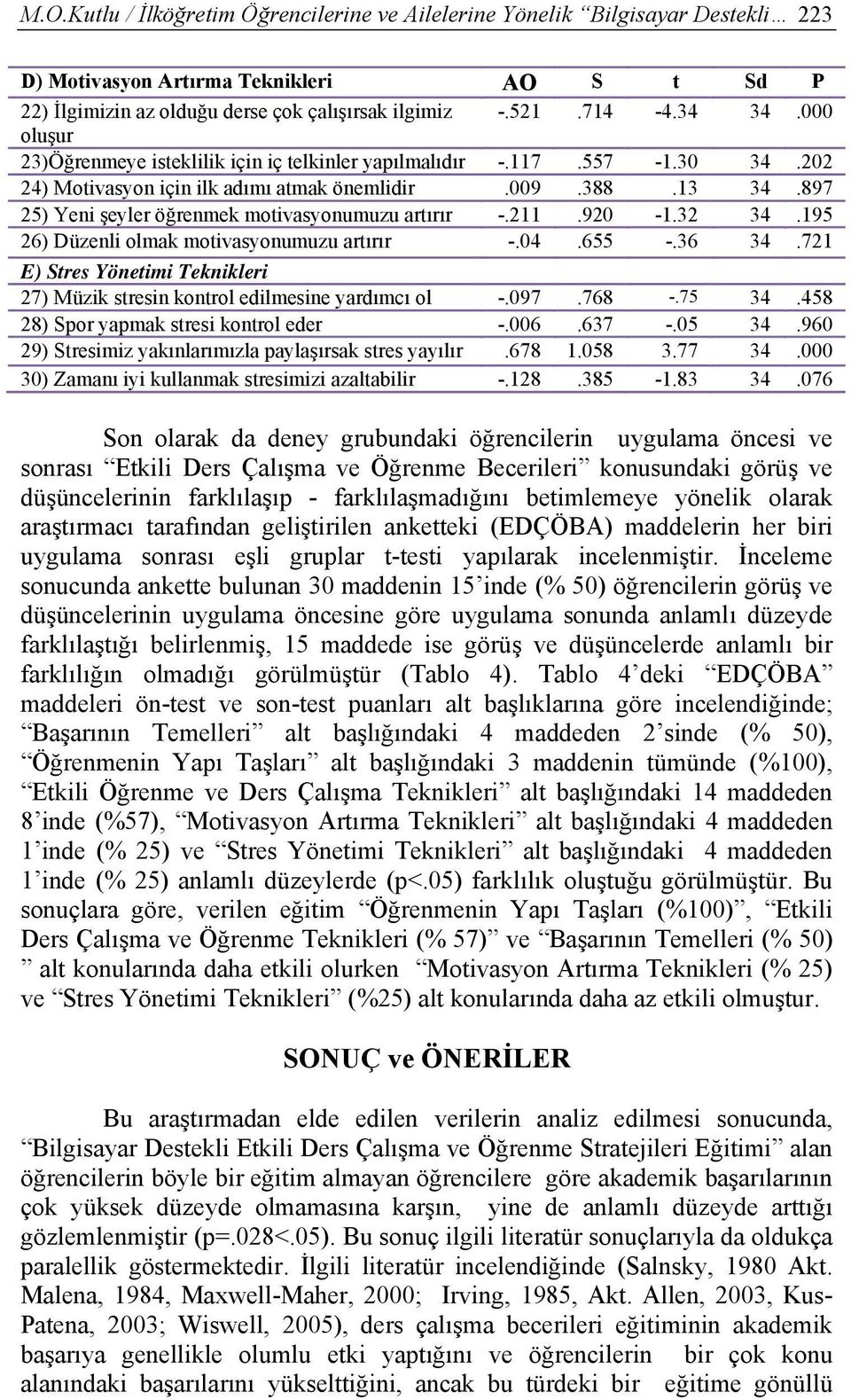 897 25) Yeni şeyler öğrenmek motivasyonumuzu artırır -.211.920-1.32 34.195 26) Düzenli olmak motivasyonumuzu artırır -.04.655 -.36 34.