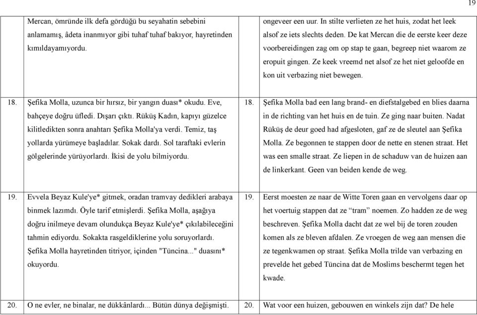 Ze keek vreemd net alsof ze het niet geloofde en kon uit verbazing niet bewegen. 18. Şefika Molla, uzunca bir hırsız, bir yangın duası* okudu. Eve, bahçeye doğru üfledi. Dışarı çıktı.