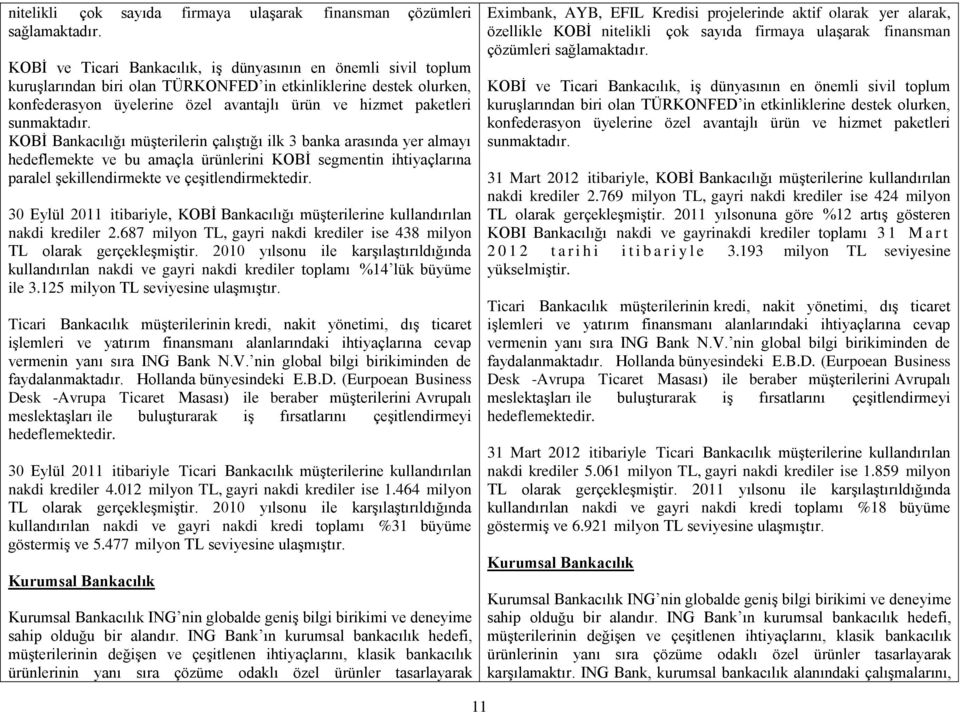 sunmaktadır. KOBİ Bankacılığı müşterilerin çalıştığı ilk 3 banka arasında yer almayı hedeflemekte ve bu amaçla ürünlerini KOBİ segmentin ihtiyaçlarına paralel şekillendirmekte ve çeşitlendirmektedir.