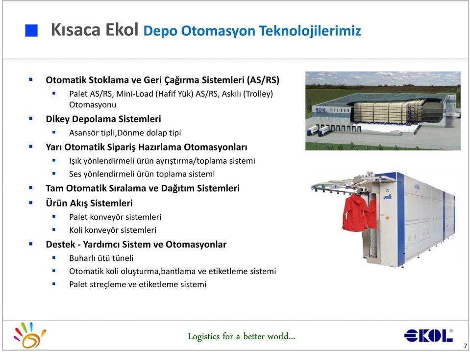 sistemi Ses yönlendirmeli ürün toplama sistemi Tam Otomatik Sıralama ve Dağıtım Sistemleri Ürün Akış Sistemleri Palet konveyör sistemleri Koli konveyör