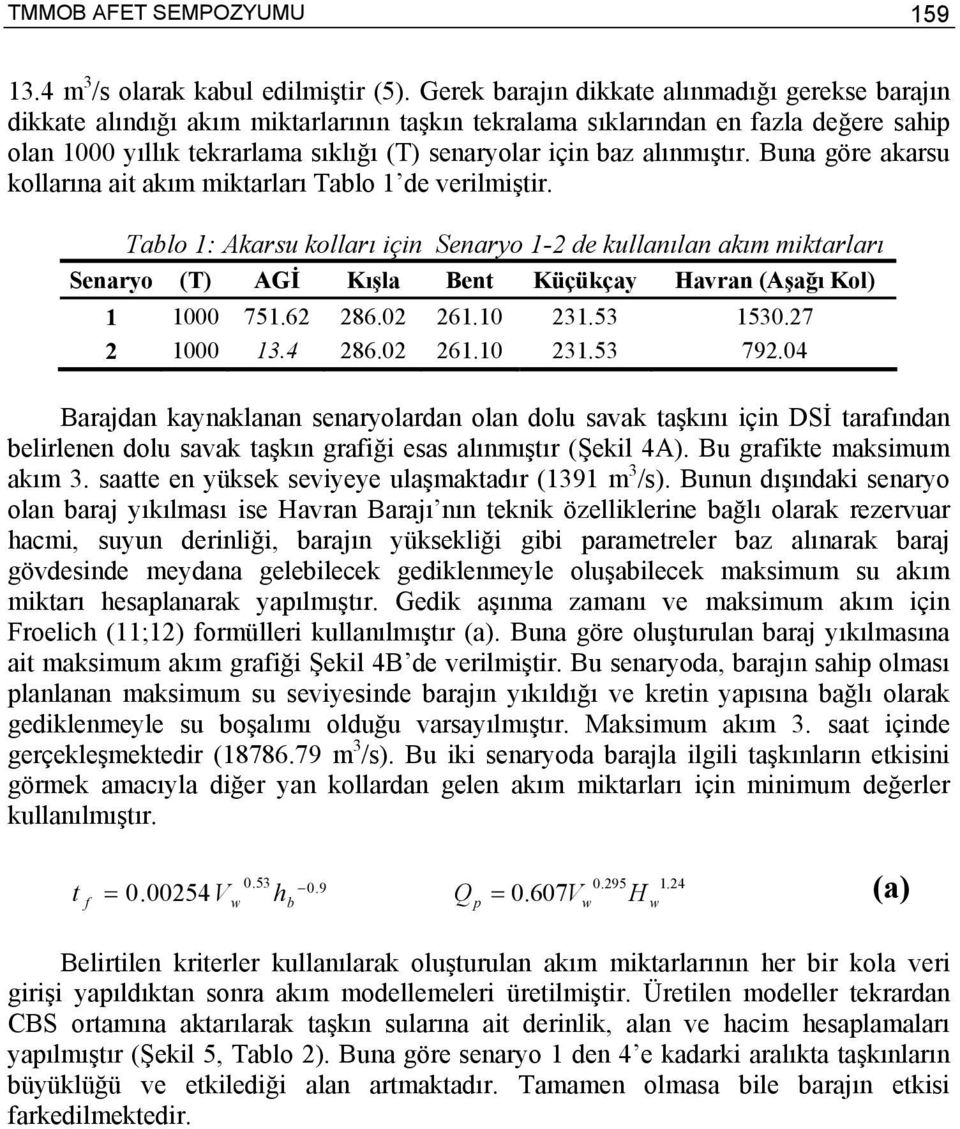 alınmıştır. Buna göre akarsu kollarına ait akım miktarları Tablo 1 de verilmiştir.