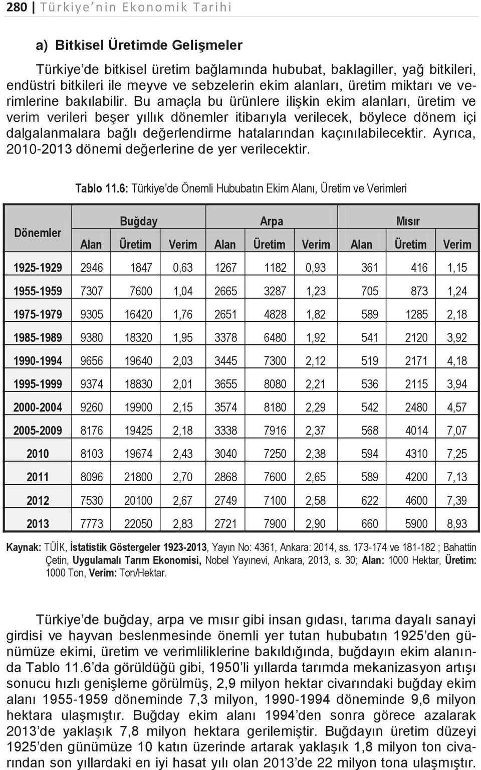 Bu amaçla bu ürünlere ilişkin ekim alanları, üretim ve verim verileri beşer yıllık dönemler itibarıyla verilecek, böylece dönem içi dalgalanmalara bağlı değerlendirme hatalarından kaçınılabilecektir.