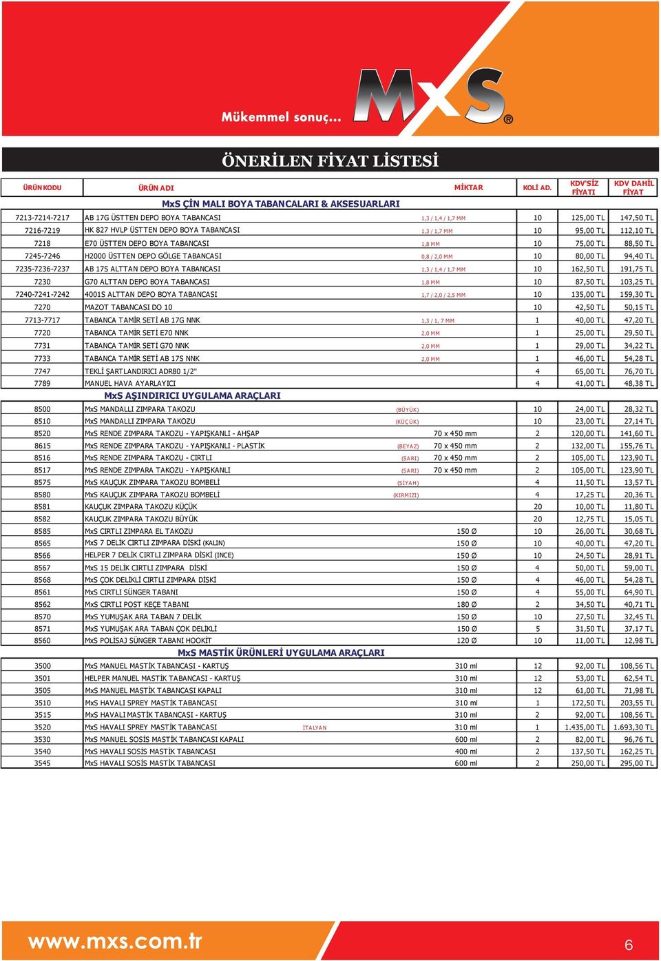 10 95,00 TL 112,10 TL 7218 E70 ÜSTTEN DEPO BOYA TABANCASI 1,8 MM 10 75,00 TL 88,50 TL 7245-7246 H2000 ÜSTTEN DEPO GÖLGE TABANCASI 0,8 / 2,0 MM 10 80,00 TL 94,40 TL 7235-7236-7237 AB 17S ALTTAN DEPO