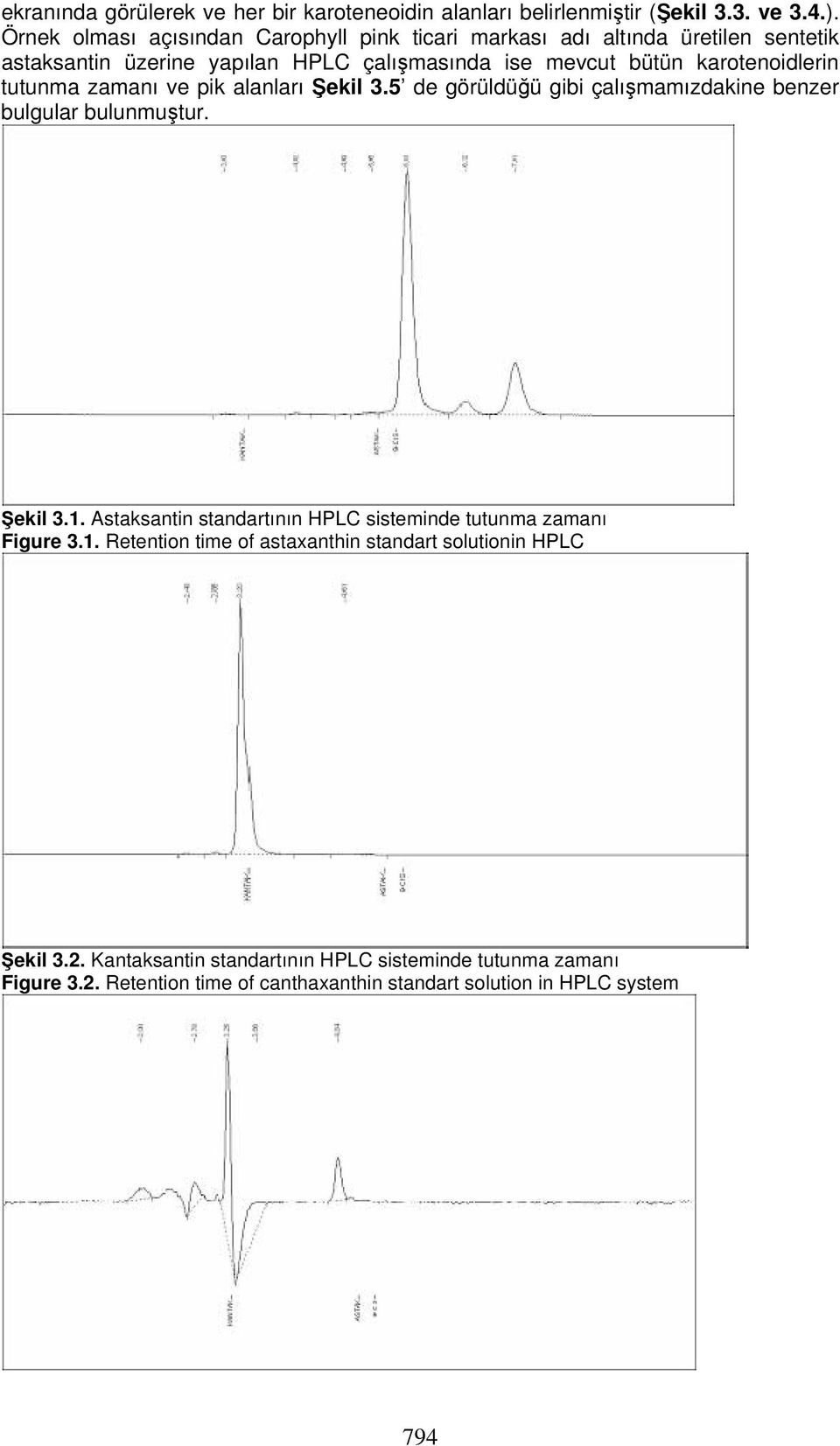 karotenoidlerin tutunma zamanı ve pik alanları Şekil 3.5 de görüldüğü gibi çalışmamızdakine benzer bulgular bulunmuştur. Şekil 3.1.