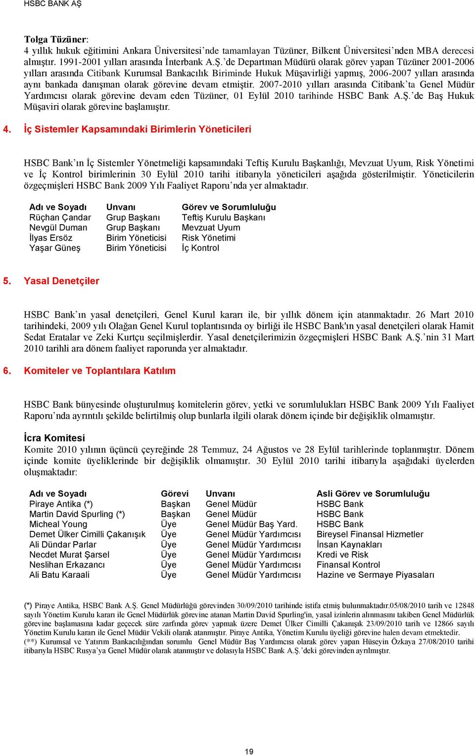 görevine devam etmiştir. 2007- yılları arasında Citibank ta Genel Müdür Yardımcısı olarak görevine devam eden Tüzüner, 01 Eylül tarihinde HSBC Bank A.Ş.