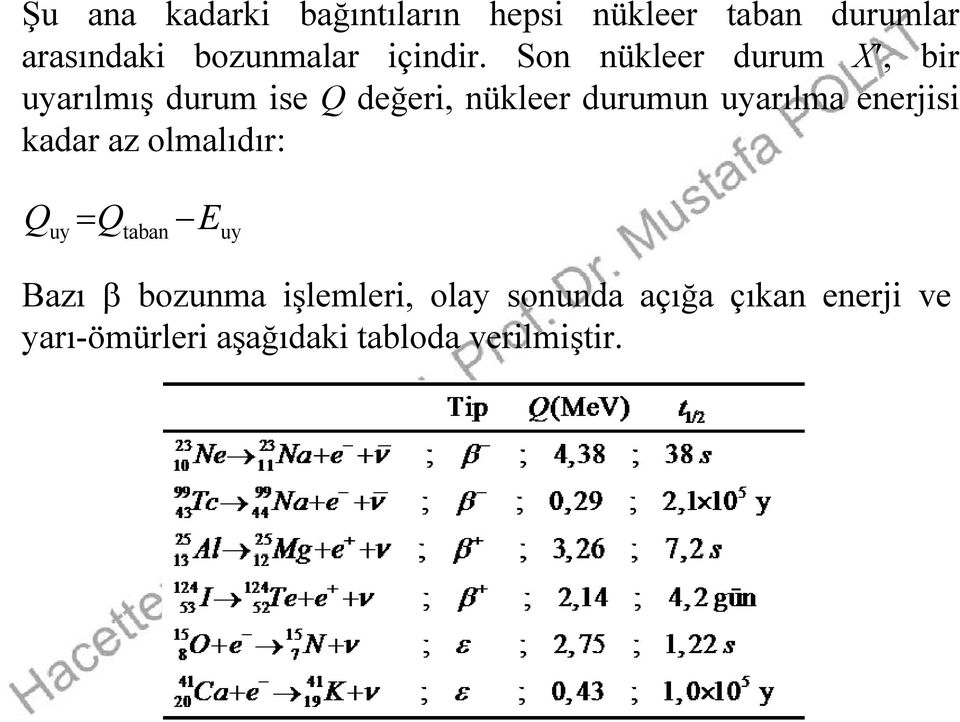 Son nüklr durum X, bir uyarılmış durum is Q dğri, nüklr durumun uyarılma