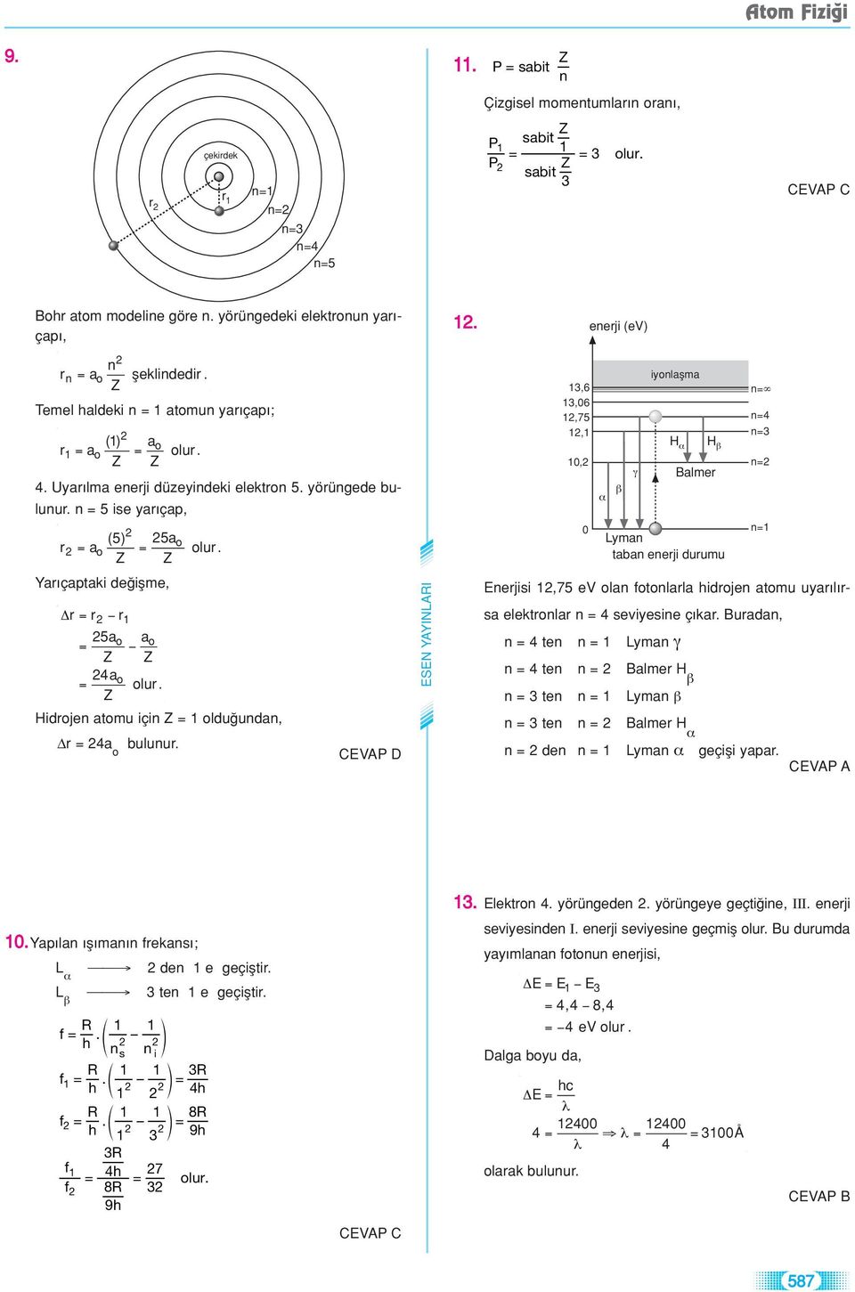 .,6,6,75,, eerji (ev) α β γ iyolaflma Lyma taba eerji durumu 4 Eerjisi,75 ev ola fotolarla idroje atomu uyar l rsa elektrolar 4 seviyesie ç kar.