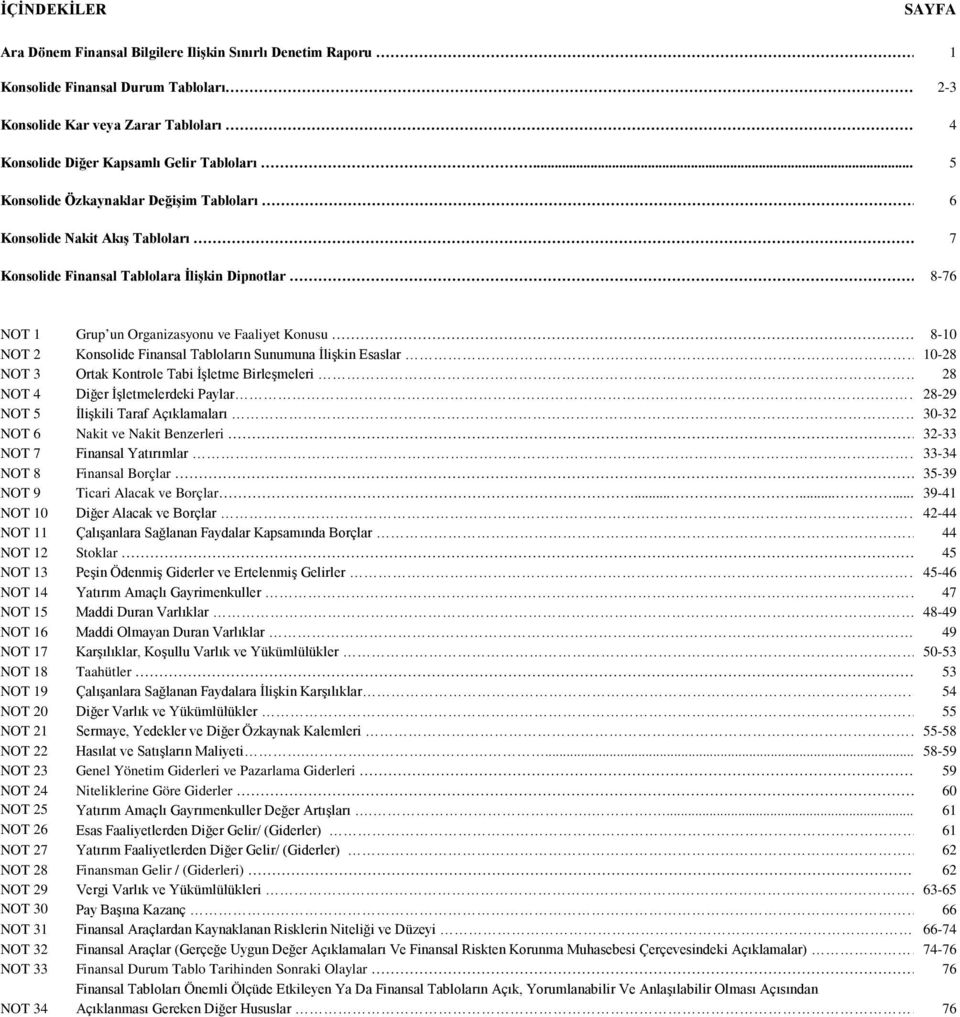 Finansal Tabloların Sunumuna İlişkin Esaslar 10-28 NOT 3 Ortak Kontrole Tabi İşletme Birleşmeleri 28 NOT 4 Diğer İşletmelerdeki Paylar 28-29 NOT 5 İlişkili Taraf Açıklamaları 30-32 NOT 6 Nakit ve