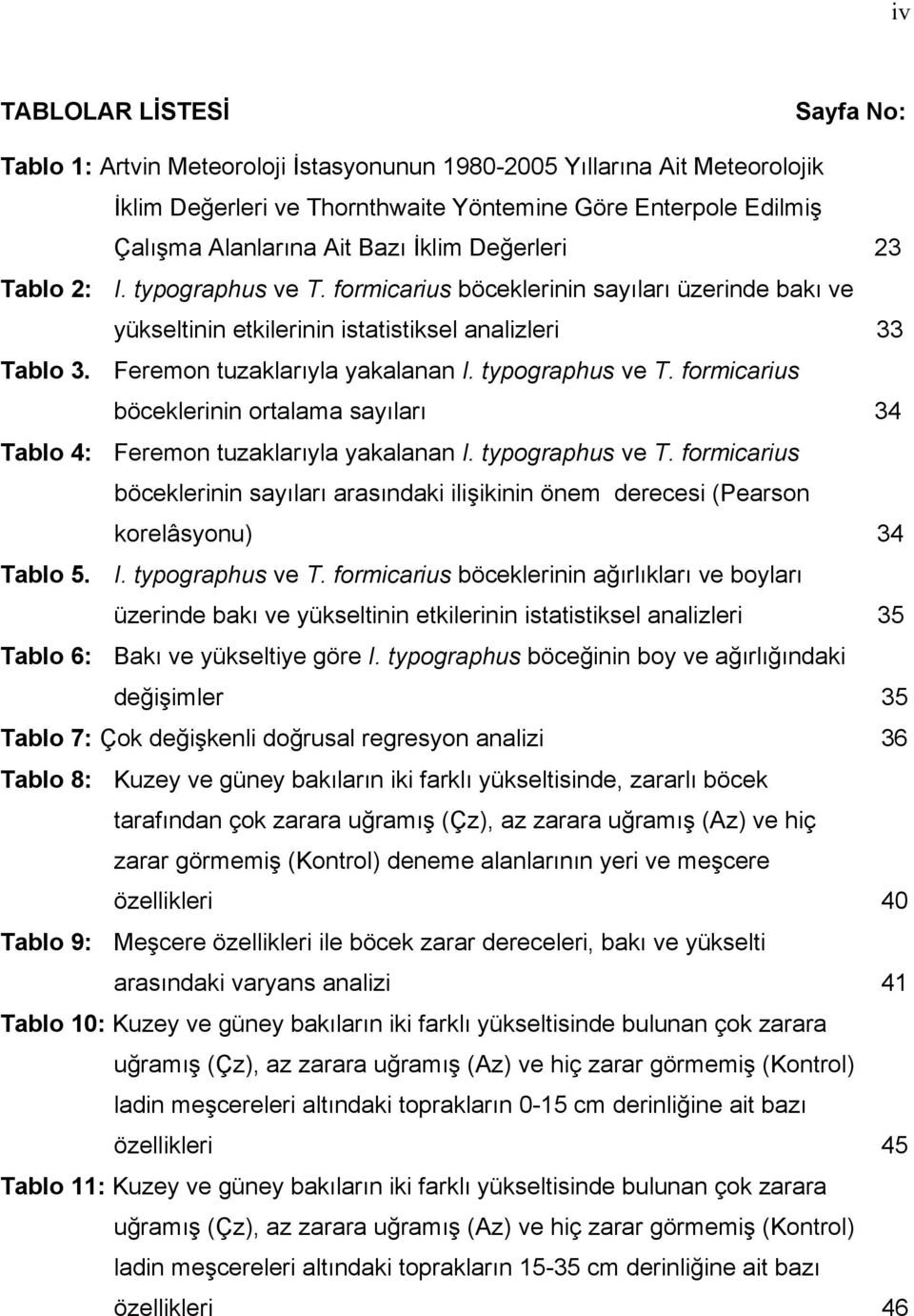 typographus ve T. formicarius böceklerinin ortalama sayıları 34 Tablo 4: Feremon tuzaklarıyla yakalanan I. typographus ve T.