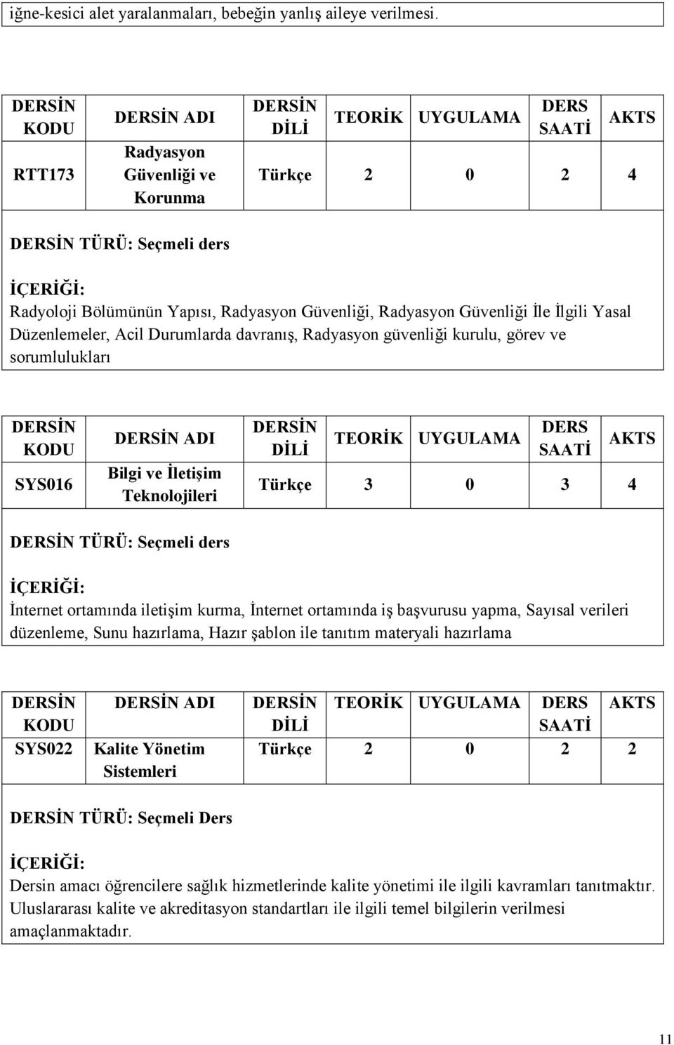 davranış, Radyasyon güvenliği kurulu, görev ve sorumlulukları SYS016 ADI Bilgi ve İletişim Teknolojileri Türkçe 3 0 3 4 TÜRÜ: Seçmeli ders İnternet ortamında iletişim kurma, İnternet ortamında iş