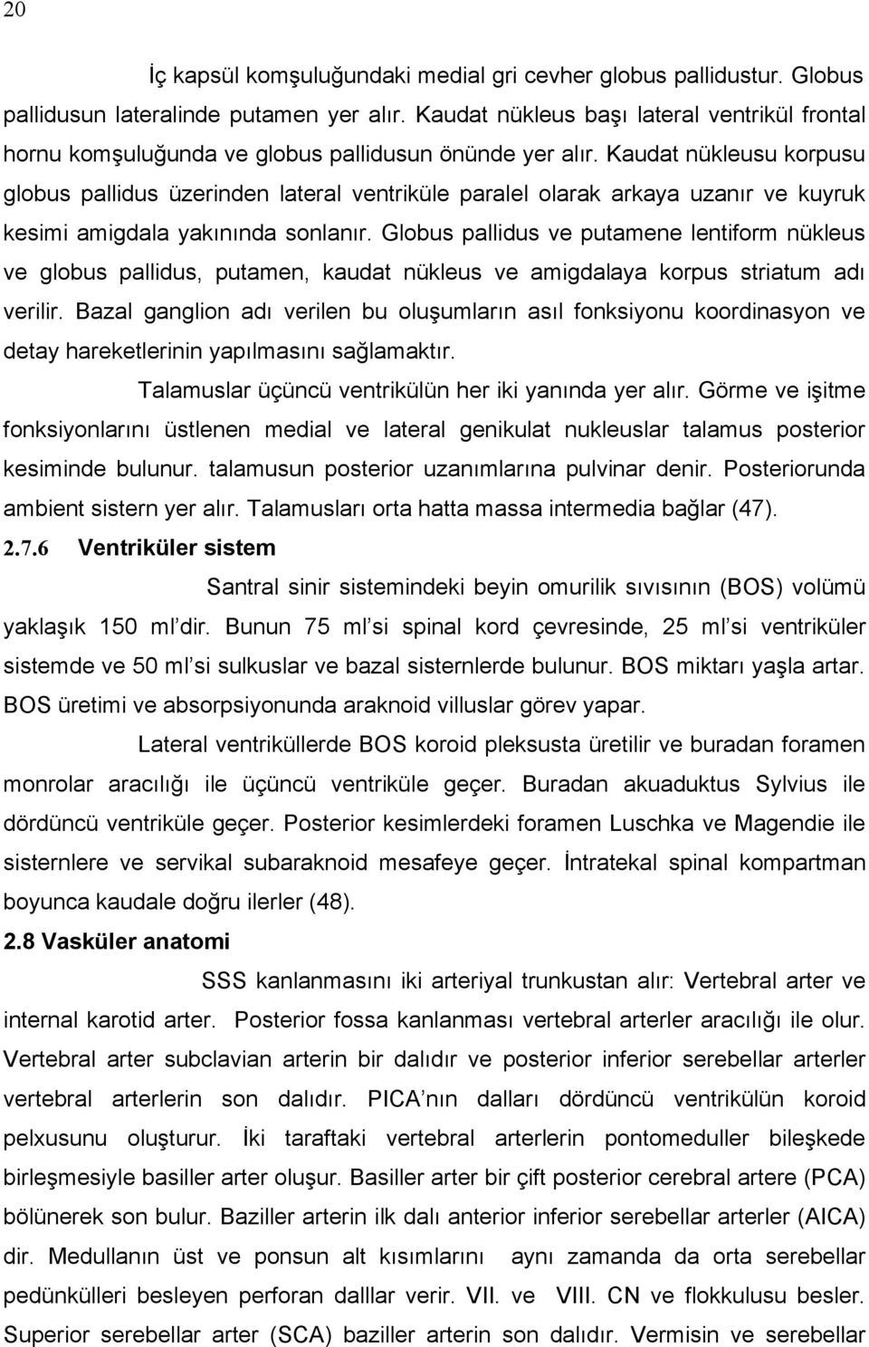 Kaudat nükleusu korpusu globus pallidus üzerinden lateral ventriküle paralel olarak arkaya uzanır ve kuyruk kesimi amigdala yakınında sonlanır.