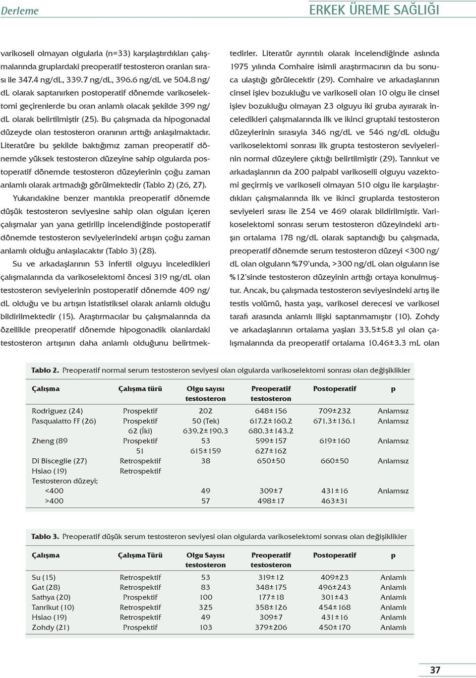 Bu çalışmada da hipogonadal düzeyde olan testosteron oranının arttığı anlaşılmaktadır.