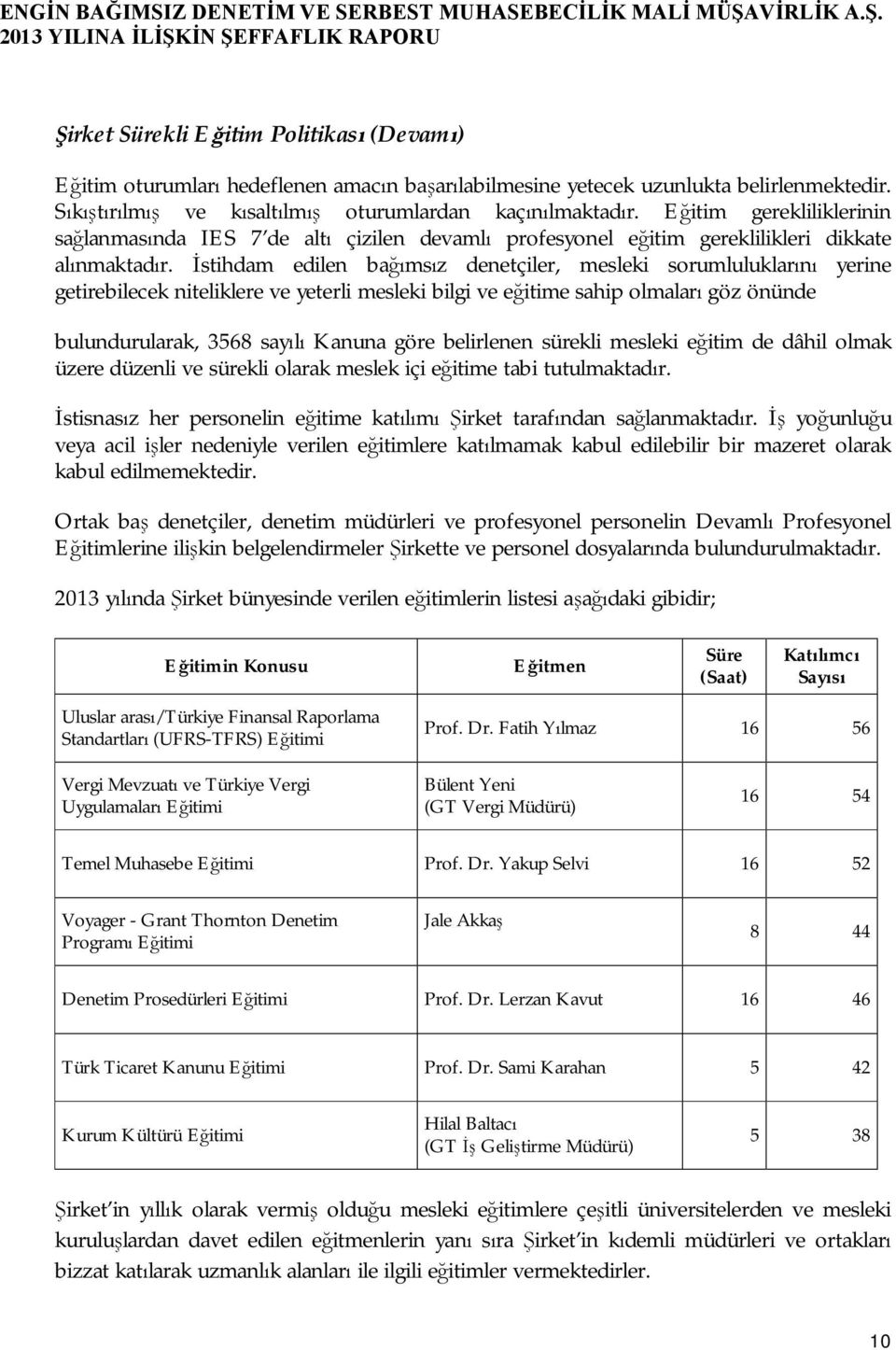 İstihdam edilen bağımsız denetçiler, mesleki sorumluluklarını yerine getirebilecek niteliklere ve yeterli mesleki bilgi ve eğitime sahip olmaları göz önünde bulundurularak, 3568 sayılı Kanuna göre