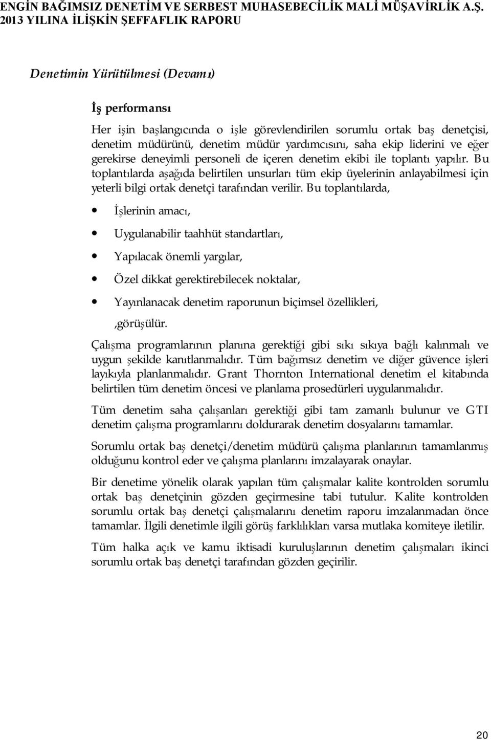 Bu toplantılarda aşağıda belirtilen unsurları tüm ekip üyelerinin anlayabilmesi için yeterli bilgi ortak denetçi tarafından verilir.