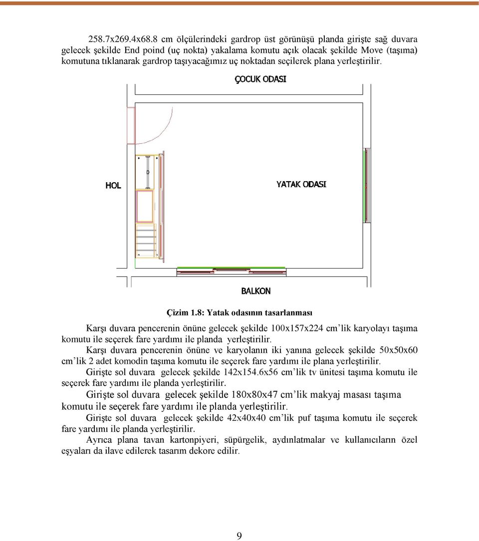 noktadan seçilerek plana yerleştirilir. Çizim 1.