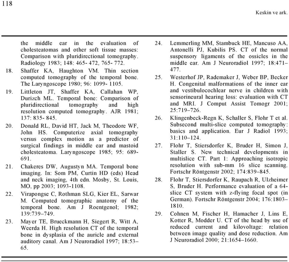 Temporal bone: Comparison of pluridirectional tomography and high resolution computed tomography. AJR 1981; 137: 835-845. 20. Donald RL, David HT, Jack M, Theodore WF, John HS.