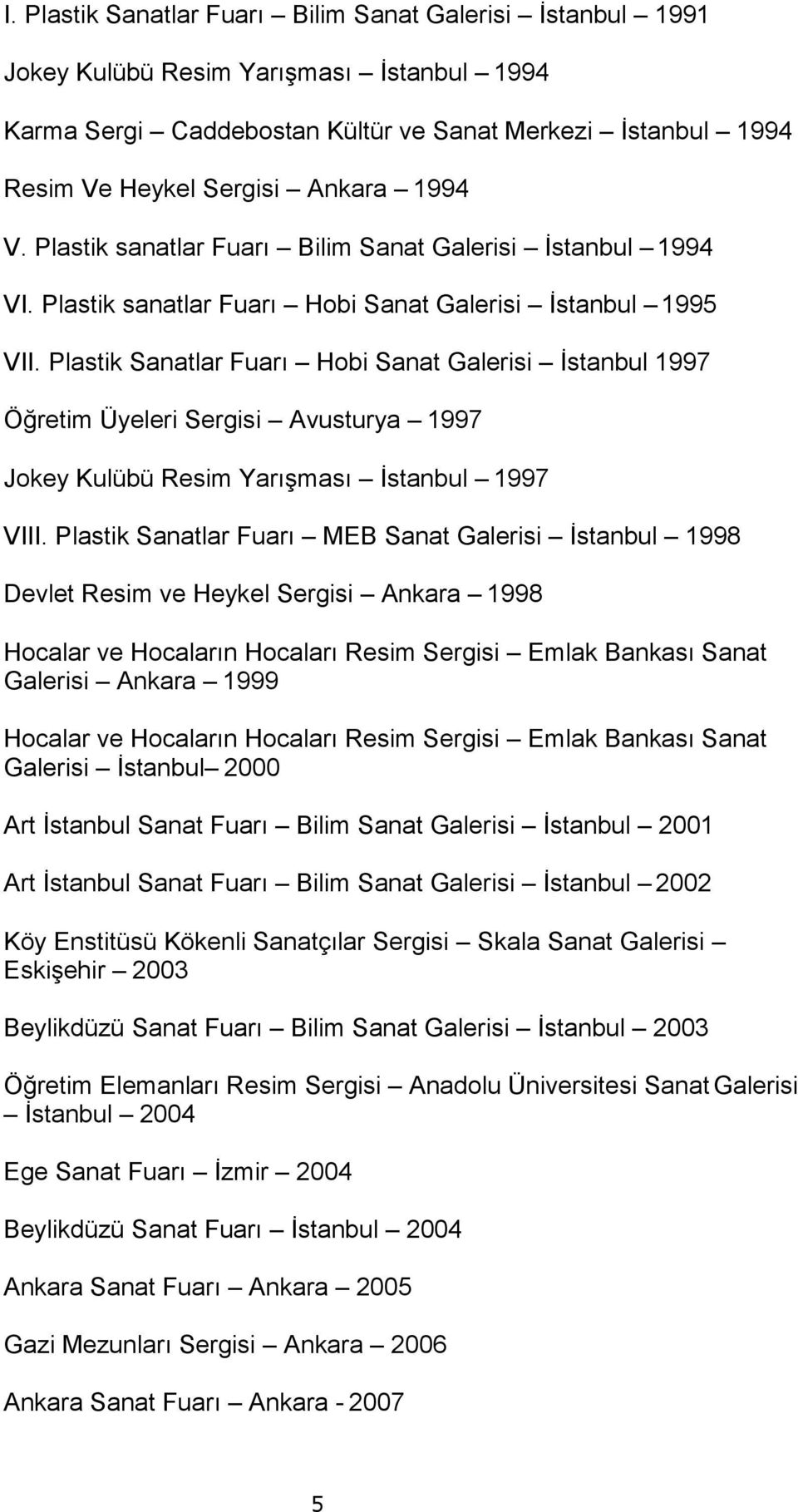 Plastik Sanatlar Fuarı Hobi Sanat Galerisi İstanbul 1997 Öğretim Üyeleri Sergisi Avusturya 1997 Jokey Kulübü Resim Yarışması İstanbul 1997 VIII.