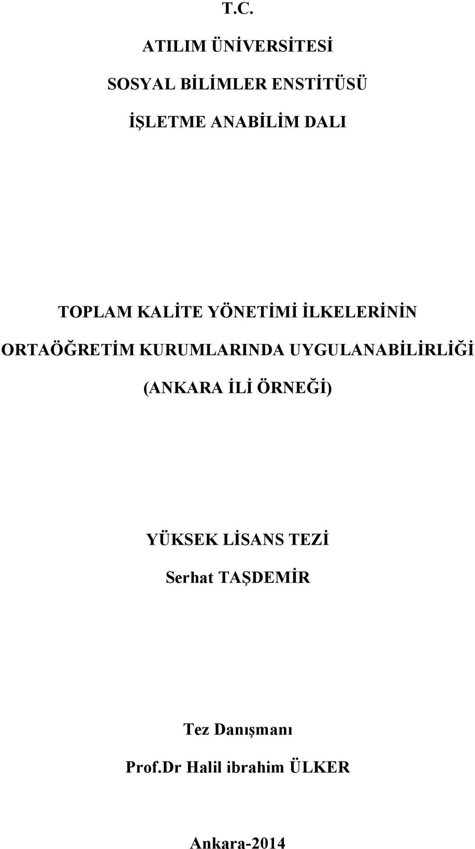 KURUMLARINDA UYGULANABİLİRLİĞİ (ANKARA İLİ ÖRNEĞİ) YÜKSEK LİSANS