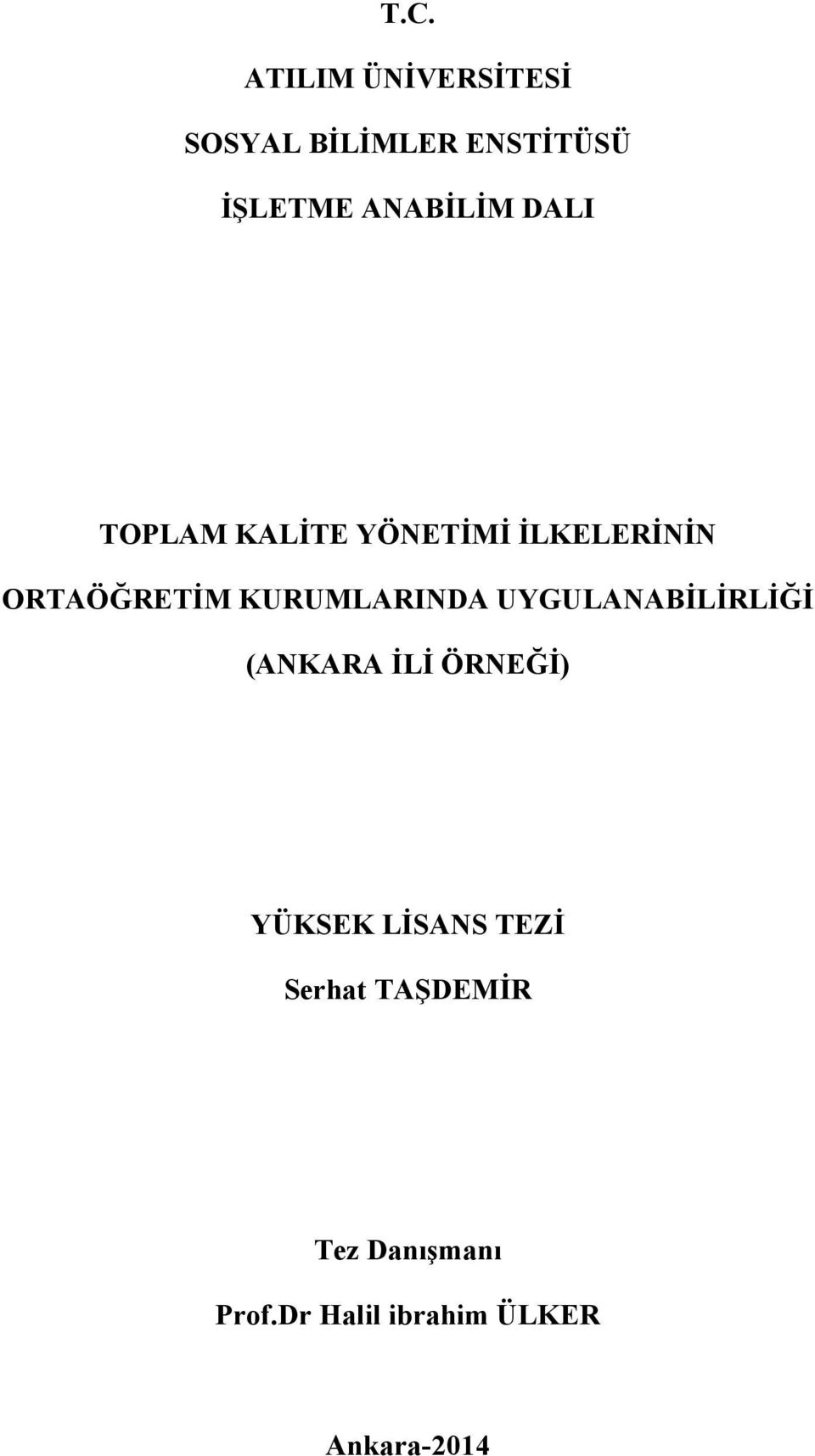 KURUMLARINDA UYGULANABİLİRLİĞİ (ANKARA İLİ ÖRNEĞİ) YÜKSEK LİSANS