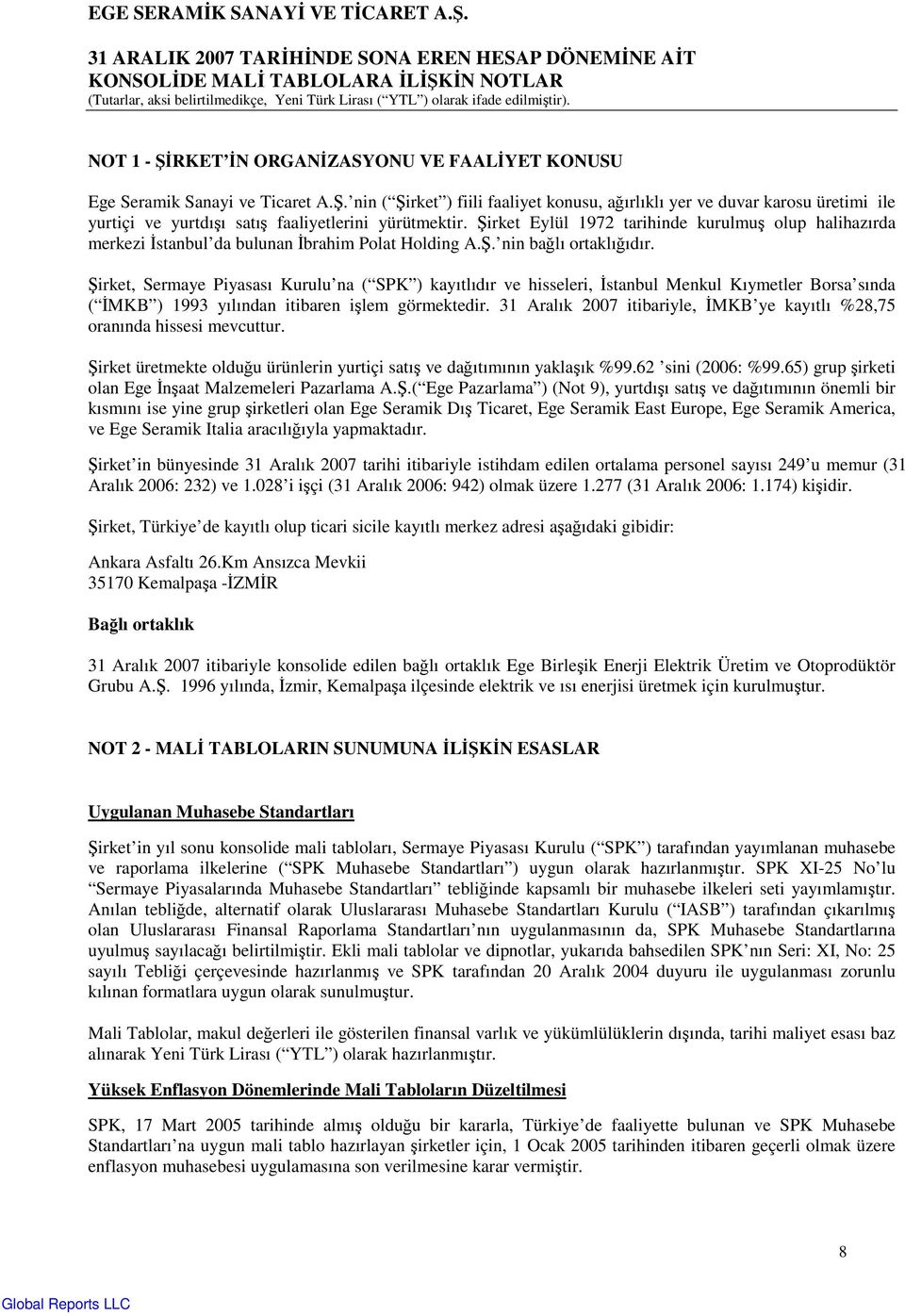 Şirket, Sermaye Piyasası Kurulu na ( SPK ) kayıtlıdır ve hisseleri, İstanbul Menkul Kıymetler Borsa sında ( İMKB ) 1993 yılından itibaren işlem görmektedir.