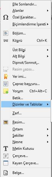 Alfabetik Dizin Ekleme - 16 Açık olan aynı pencereden Girdiler sekmesine tıklayarak alfabetik dizinin yapı ve biçimini ayarlayabilirsiniz.