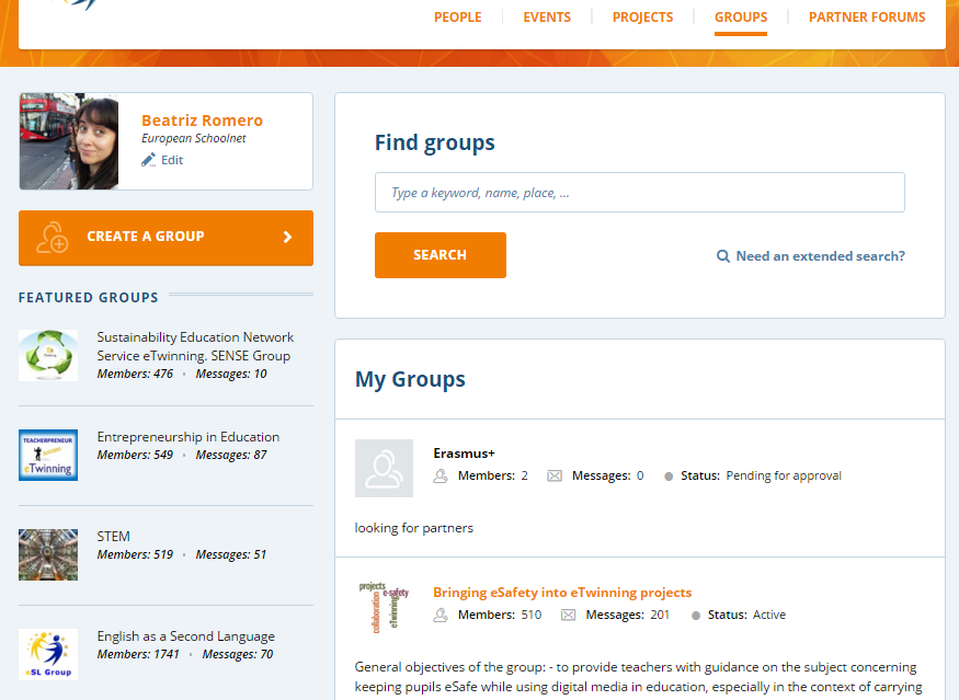 etwinning Grupları Gruplar, etwinning kullanıcılarının belirli bir konu üzerinde tartışmaları ve