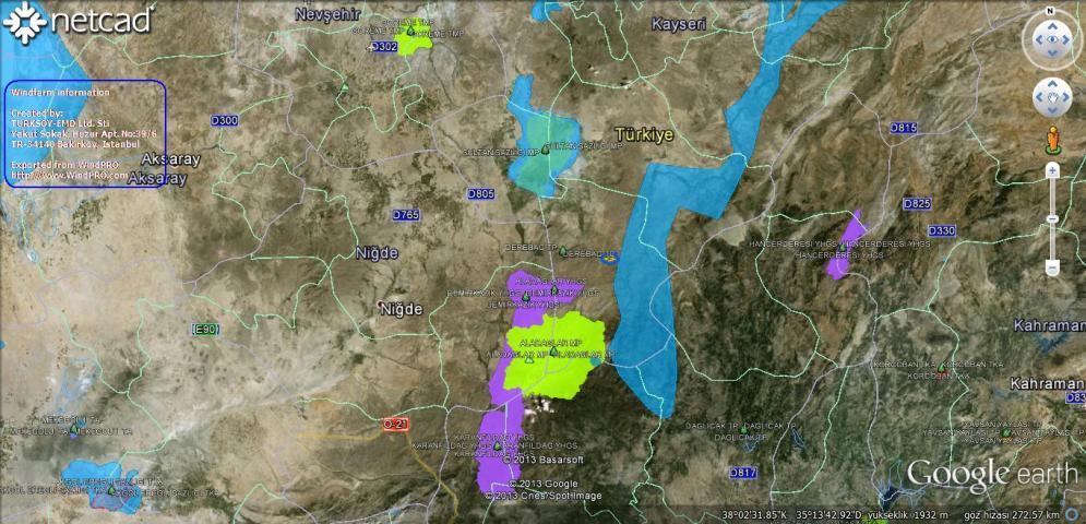 ġekil 47. Kurtkaya RES projesinin korunan alanlarla olan mesafesini gösterir uydu görüntüsü 5.