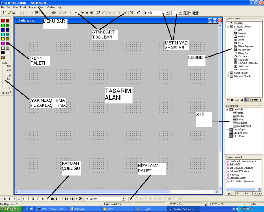 Grafik tasarımcısını açtığınız zaman aşağıda verilen örnek resme benzeyen bir pencere çıkacaktır. Resim 1.
