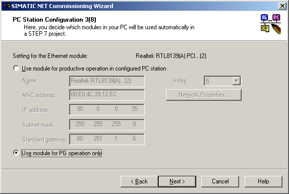 Resim 1.94: Simatic.Net iletişim sihirbazında PC özelliklerini girme Bu adımda herhangi bir değişiklik yapılmaz Next düğmesi tıklanır.