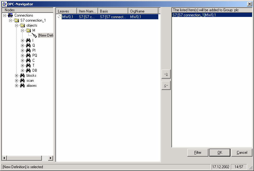 Resim 1.114: PLC tanımlama OPC Navigator penceresi ile PLC de bulunan hafıza alanları OPC Server a tanıtılır. Bu tanıtım tüm Tagleri içerecek şekilde yapılır. Resim 1.