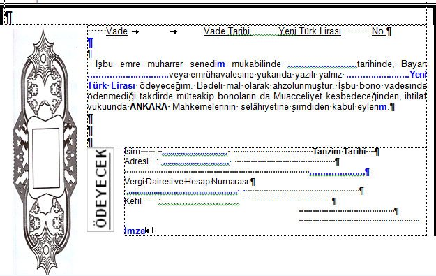 UYGULAMALI TEST Aşağıda verilen bilgilere göre verilen bonoyu düzenleyiniz. Semra BULUT, 01.06.2006 tarihinde, İrem BURNAZ dan 1.000.-YTL tutarında mal almıştır.